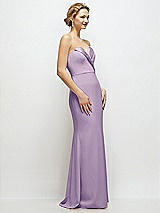Side View Thumbnail - Pale Purple Strapless Crepe Tuxedo Gown with Satin Lapels and Buttons