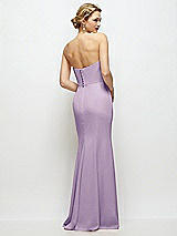 Rear View Thumbnail - Pale Purple Strapless Crepe Tuxedo Gown with Satin Lapels and Buttons