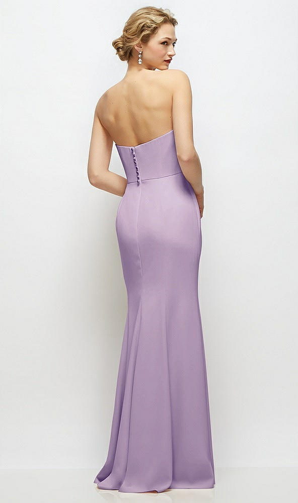 Back View - Pale Purple Strapless Crepe Tuxedo Gown with Satin Lapels and Buttons