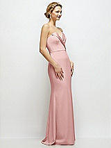 Side View Thumbnail - Rose Strapless Crepe Tuxedo Gown with Satin Lapels and Buttons