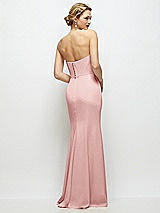 Rear View Thumbnail - Rose Strapless Crepe Tuxedo Gown with Satin Lapels and Buttons