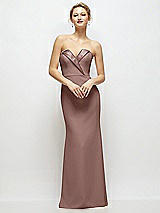 Front View Thumbnail - Sienna Strapless Crepe Tuxedo Gown with Satin Lapels and Buttons