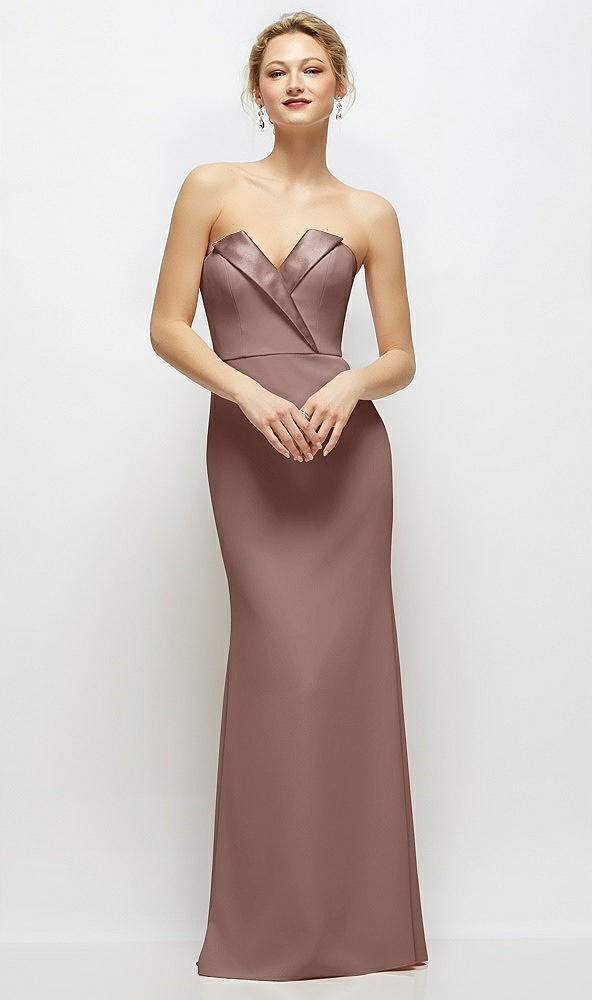 Front View - Sienna Strapless Crepe Tuxedo Gown with Satin Lapels and Buttons