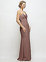 Side View Thumbnail - Sienna Strapless Crepe Tuxedo Gown with Satin Lapels and Buttons