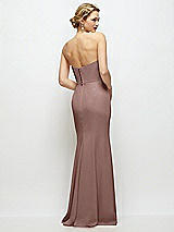 Rear View Thumbnail - Sienna Strapless Crepe Tuxedo Gown with Satin Lapels and Buttons