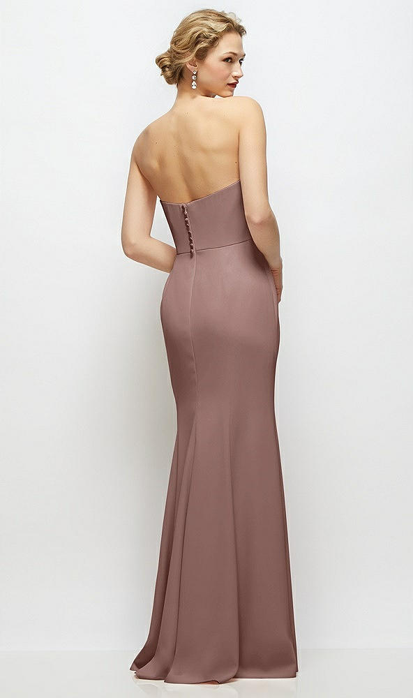 Back View - Sienna Strapless Crepe Tuxedo Gown with Satin Lapels and Buttons