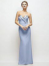 Front View Thumbnail - Sky Blue Strapless Crepe Tuxedo Gown with Satin Lapels and Buttons