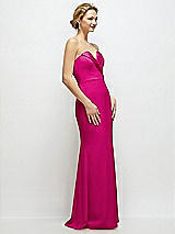 Side View Thumbnail - Think Pink Strapless Crepe Tuxedo Gown with Satin Lapels and Buttons