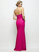 Rear View Thumbnail - Think Pink Strapless Crepe Tuxedo Gown with Satin Lapels and Buttons