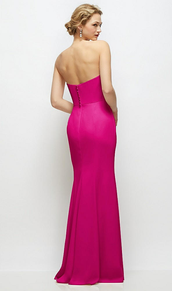 Back View - Think Pink Strapless Crepe Tuxedo Gown with Satin Lapels and Buttons