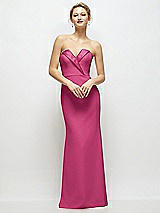 Front View Thumbnail - Tea Rose Strapless Crepe Tuxedo Gown with Satin Lapels and Buttons