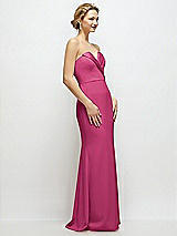 Side View Thumbnail - Tea Rose Strapless Crepe Tuxedo Gown with Satin Lapels and Buttons