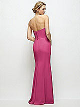 Rear View Thumbnail - Tea Rose Strapless Crepe Tuxedo Gown with Satin Lapels and Buttons