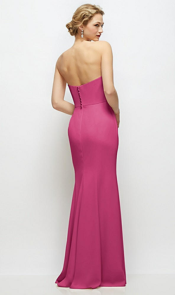 Back View - Tea Rose Strapless Crepe Tuxedo Gown with Satin Lapels and Buttons