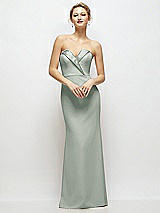 Front View Thumbnail - Willow Green Strapless Crepe Tuxedo Gown with Satin Lapels and Buttons