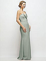 Side View Thumbnail - Willow Green Strapless Crepe Tuxedo Gown with Satin Lapels and Buttons