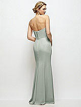 Rear View Thumbnail - Willow Green Strapless Crepe Tuxedo Gown with Satin Lapels and Buttons