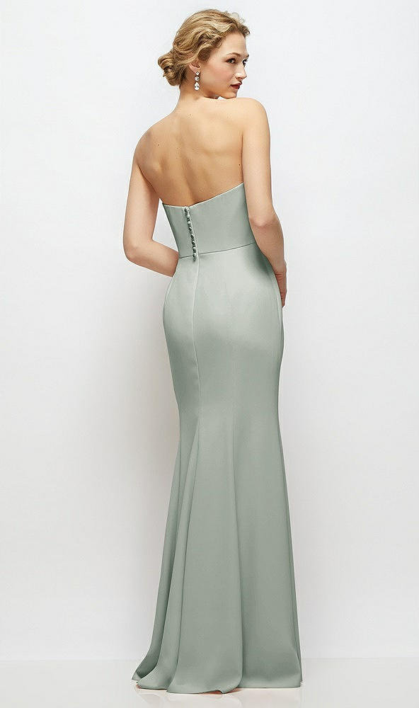 Back View - Willow Green Strapless Crepe Tuxedo Gown with Satin Lapels and Buttons