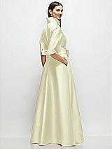 Rear View Thumbnail - Butter Yellow 3/4 Sleeve Satin Shirt Dress Gown with Sash and Jeweled Buttons