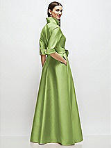 Rear View Thumbnail - Mojito 3/4 Sleeve Satin Shirt Dress Gown with Sash and Jeweled Buttons