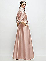 Rear View Thumbnail - Toasted Sugar 3/4 Sleeve Satin Shirt Dress Gown with Sash and Jeweled Buttons