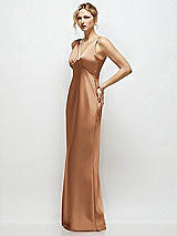 Side View Thumbnail - Toffee Sleeveless V-Neck Stretch Satin Bias Slip Maxi Dress