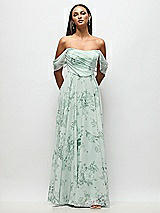 Front View Thumbnail - Mint Green Floral Off-the-Shoulder Basque Corset Floral Chiffon Maxi Dress