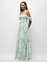 Side View Thumbnail - Mint Green Floral Off-the-Shoulder Basque Corset Floral Chiffon Maxi Dress