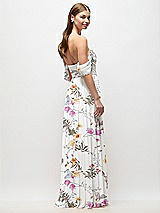 Rear View Thumbnail - Butterfly Botanica Ivory Off-the-Shoulder Basque Corset Floral Chiffon Maxi Dress