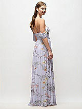 Rear View Thumbnail - Butterfly Botanica Silver Dove Off-the-Shoulder Basque Corset Floral Chiffon Maxi Dress