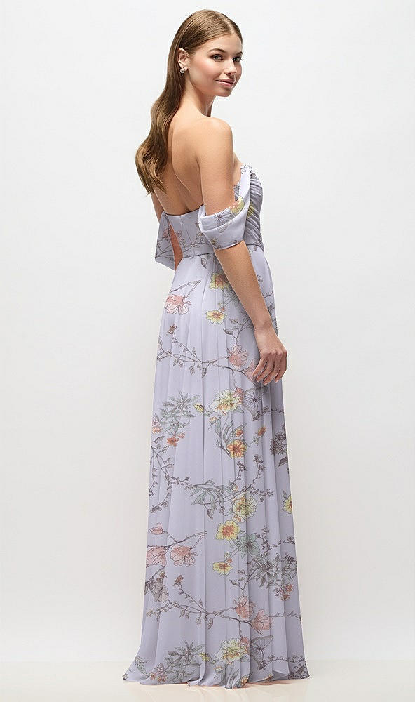 Back View - Butterfly Botanica Silver Dove Off-the-Shoulder Basque Corset Floral Chiffon Maxi Dress