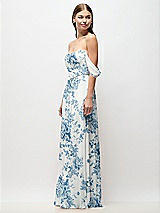 Side View Thumbnail - Cottage Rose Dusk Blue Off-the-Shoulder Basque Corset Floral Chiffon Maxi Dress