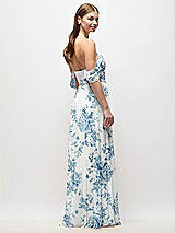 Rear View Thumbnail - Cottage Rose Dusk Blue Off-the-Shoulder Basque Corset Floral Chiffon Maxi Dress