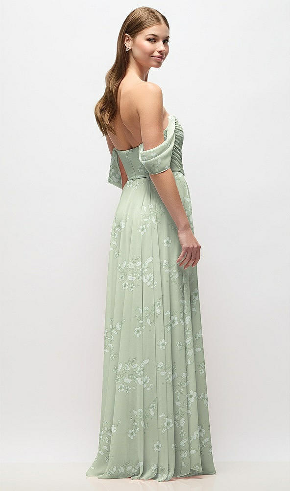 Back View - Vintage Primrose Sage Off-the-Shoulder Basque Corset Floral Chiffon Maxi Dress