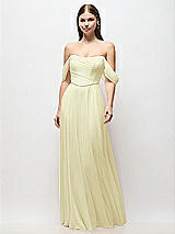 Front View Thumbnail - Butter Yellow Off-the-Shoulder Basque Corset Chiffon Maxi Dress