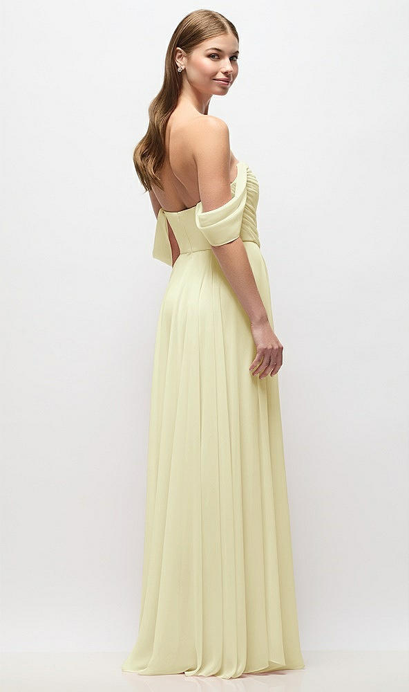 Back View - Butter Yellow Off-the-Shoulder Basque Corset Chiffon Maxi Dress