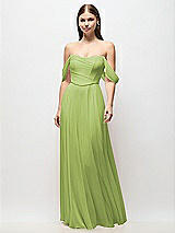 Front View Thumbnail - Mojito Off-the-Shoulder Basque Corset Chiffon Maxi Dress