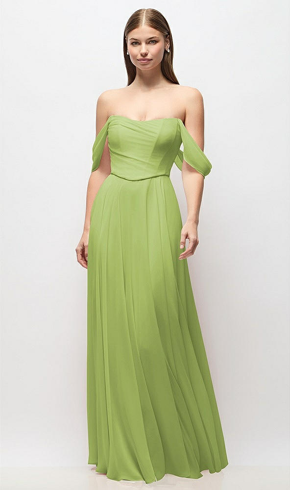 Front View - Mojito Off-the-Shoulder Basque Corset Chiffon Maxi Dress