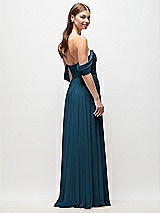 Rear View Thumbnail - Atlantic Blue Off-the-Shoulder Basque Corset Chiffon Maxi Dress