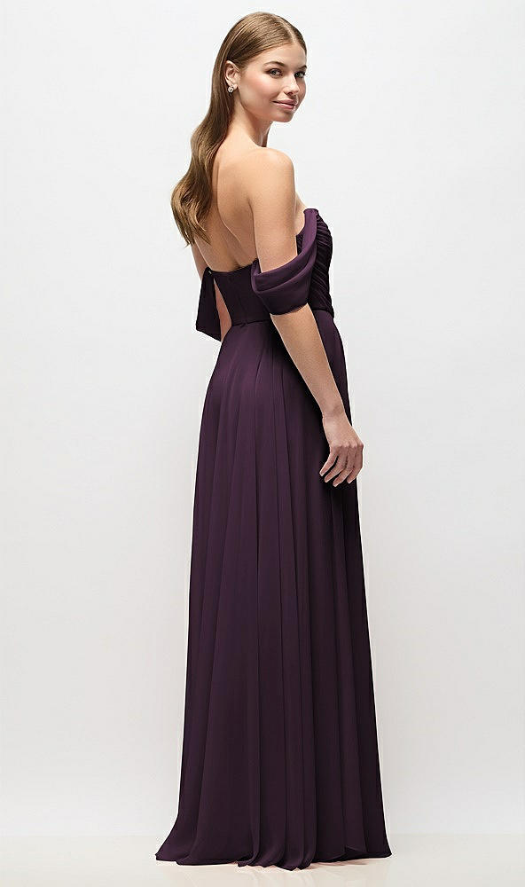 Back View - Aubergine Off-the-Shoulder Basque Corset Chiffon Maxi Dress
