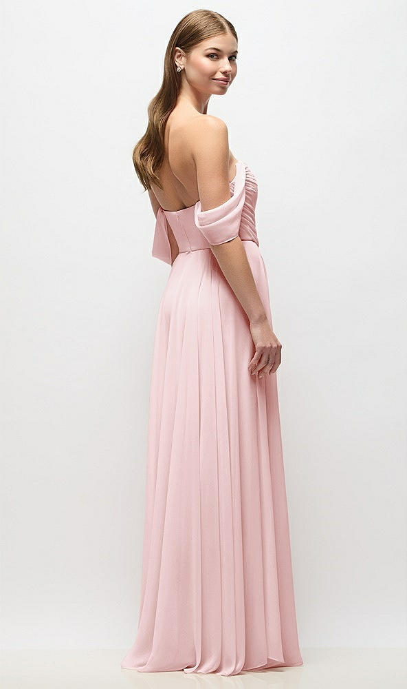 Back View - Ballet Pink Off-the-Shoulder Basque Corset Chiffon Maxi Dress