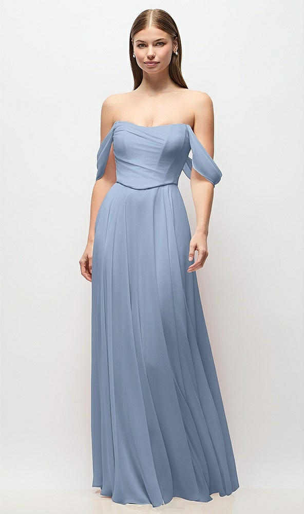 Front View - Cloudy Off-the-Shoulder Basque Corset Chiffon Maxi Dress