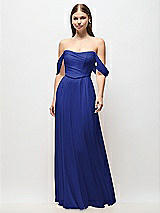 Front View Thumbnail - Cobalt Blue Off-the-Shoulder Basque Corset Chiffon Maxi Dress