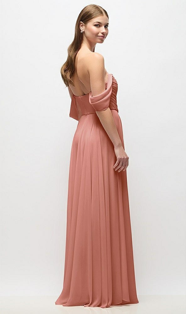 Back View - Desert Rose Off-the-Shoulder Basque Corset Chiffon Maxi Dress
