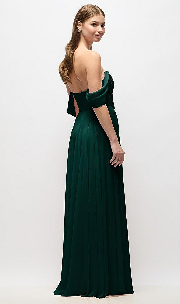 Back View - Evergreen Off-the-Shoulder Basque Corset Chiffon Maxi Dress