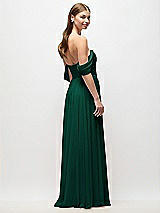 Rear View Thumbnail - Hunter Green Off-the-Shoulder Basque Corset Chiffon Maxi Dress