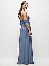 Rear View Thumbnail - Larkspur Blue Off-the-Shoulder Basque Corset Chiffon Maxi Dress