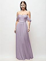 Front View Thumbnail - Lilac Haze Off-the-Shoulder Basque Corset Chiffon Maxi Dress