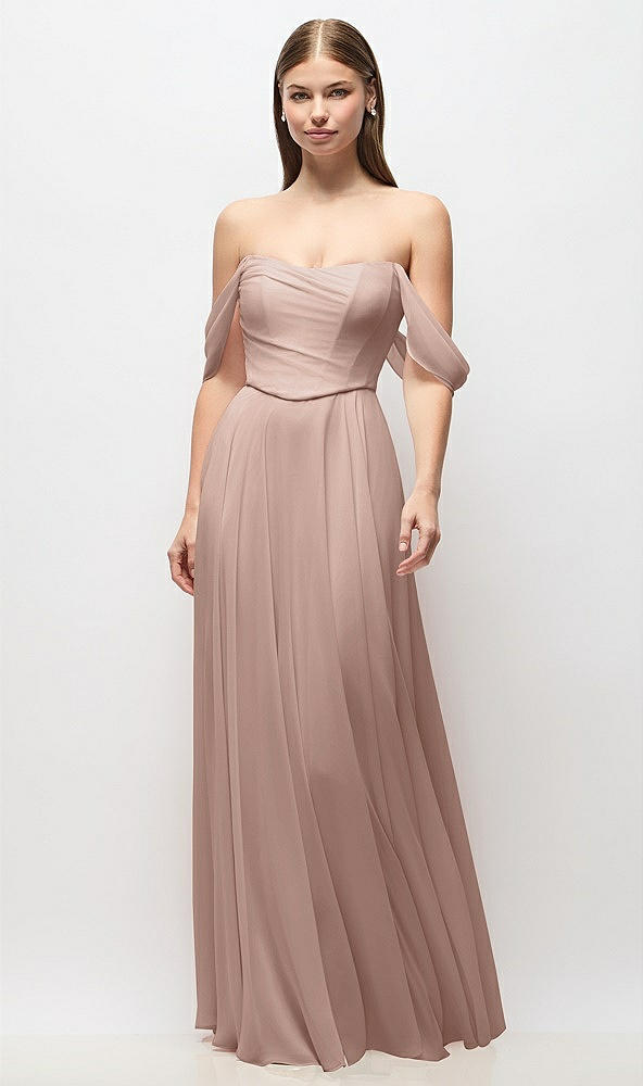 Front View - Neu Nude Off-the-Shoulder Basque Corset Chiffon Maxi Dress