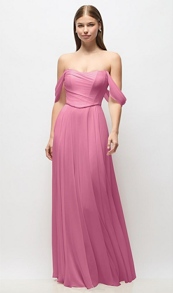 Front View - Orchid Pink Off-the-Shoulder Basque Corset Chiffon Maxi Dress